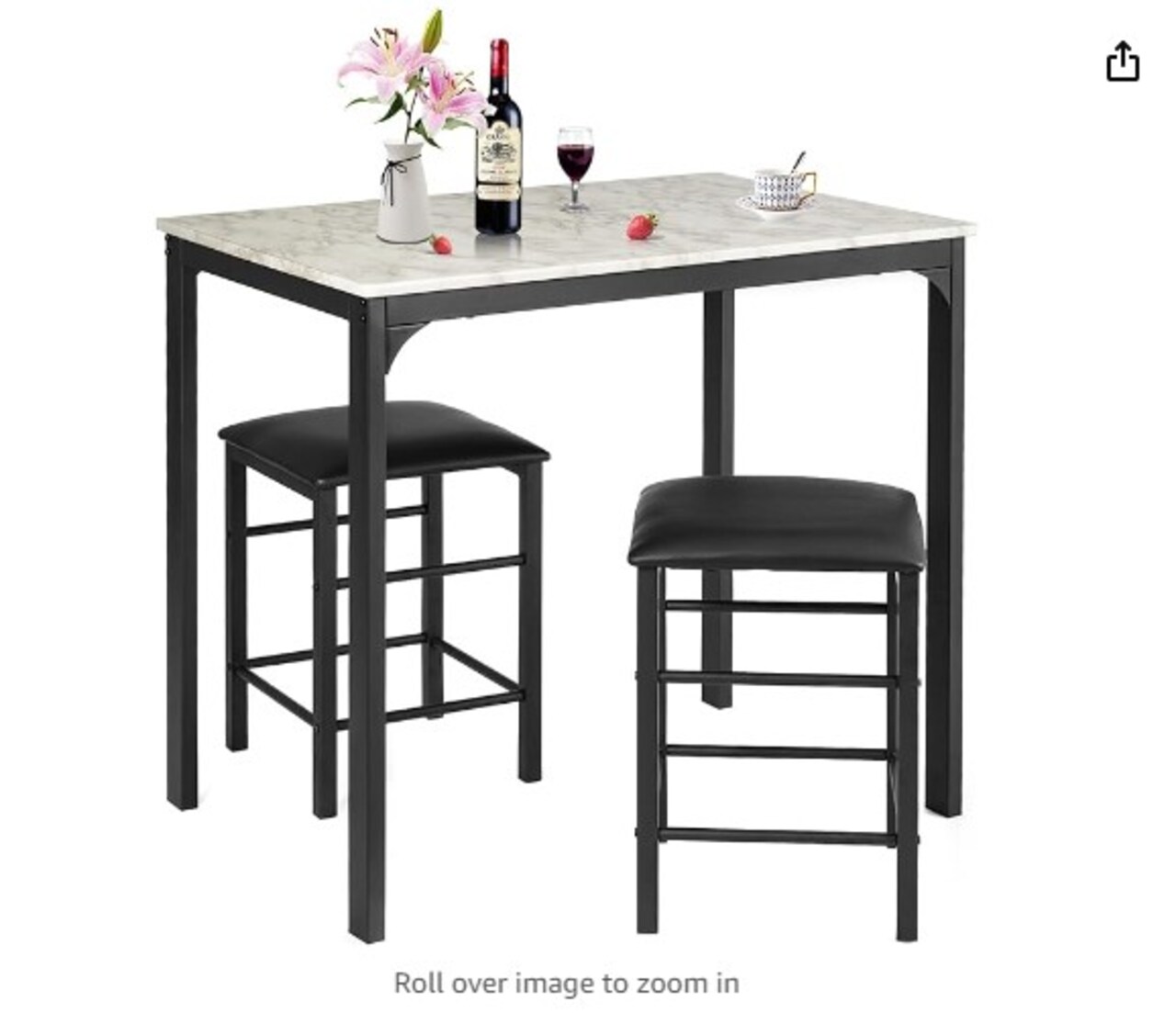 3 Pieces Dining Table Set, 2 Person Kitchen Breakfast Table and Chair Set Pub Table and Chairs Set, Counter Height Dining Table Set with 2 Bar Stools (Black&White)